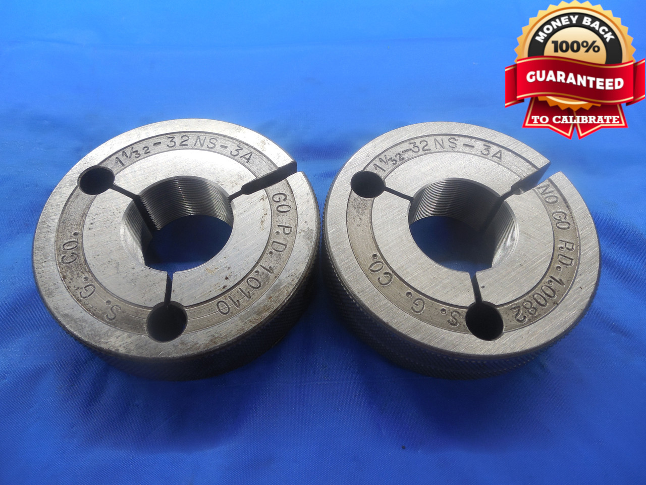1 1/32 32 NS 3A THREAD RING GAGES 1.03125 1.0312 GO NO GO PD'S = 1.0110 & 1.0082